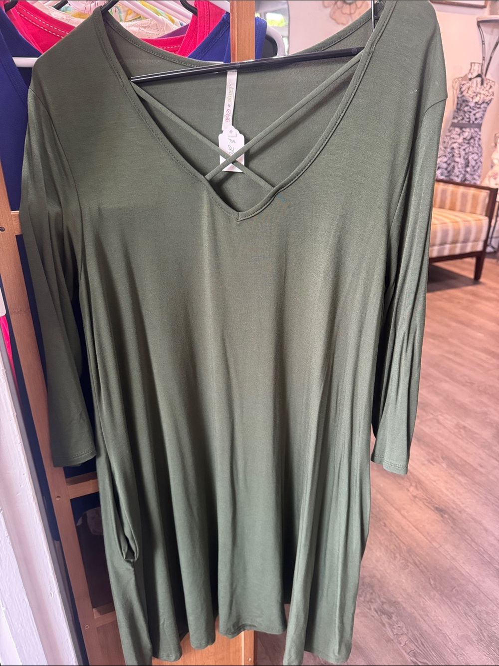 Women’s Olive Green Crisscross V-Neck Tunic